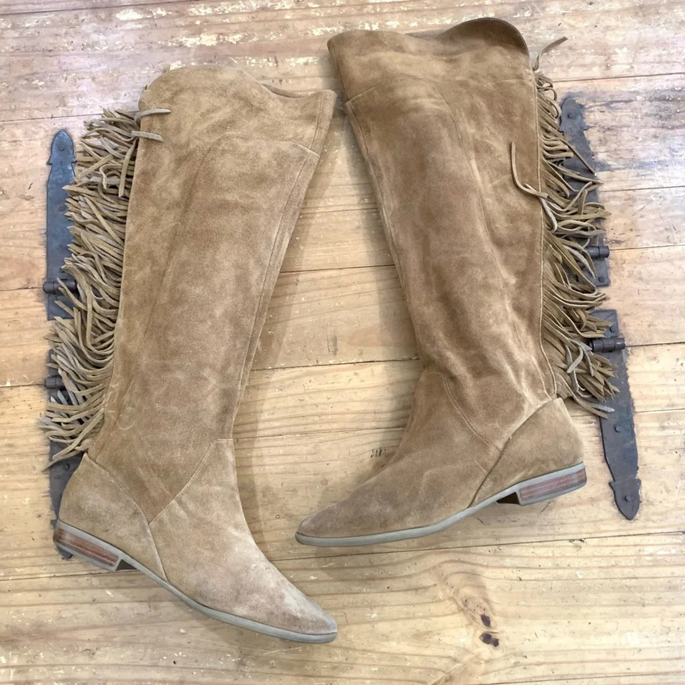 Aldo Cyndy Suede Fringe Detail Tall Boots 9 Pull On Bohemian Western Casual - Picture 1 of 14